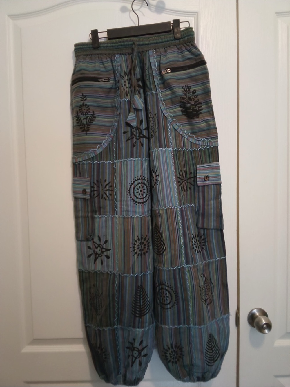 Hippie pants Advance Apparels Blue Patchwork Cargo Pants  w/pockets ! Net